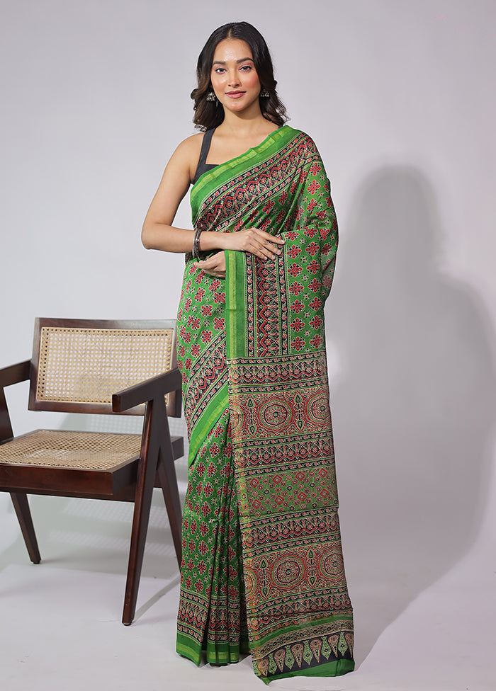 Green Chanderi Silk Saree With Blouse Piece