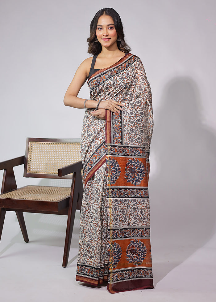 White Chanderi Silk Saree With Blouse Piece
