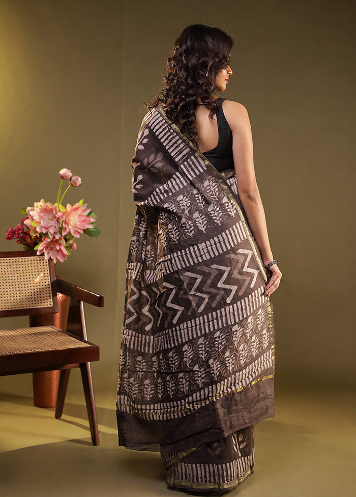 Grey Chanderi Silk Saree With Blouse Piece
