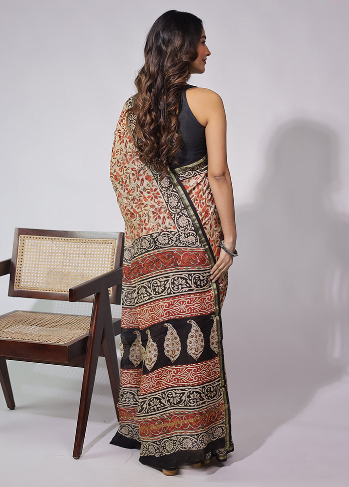 Cream Chanderi Silk Saree With Blouse Piece