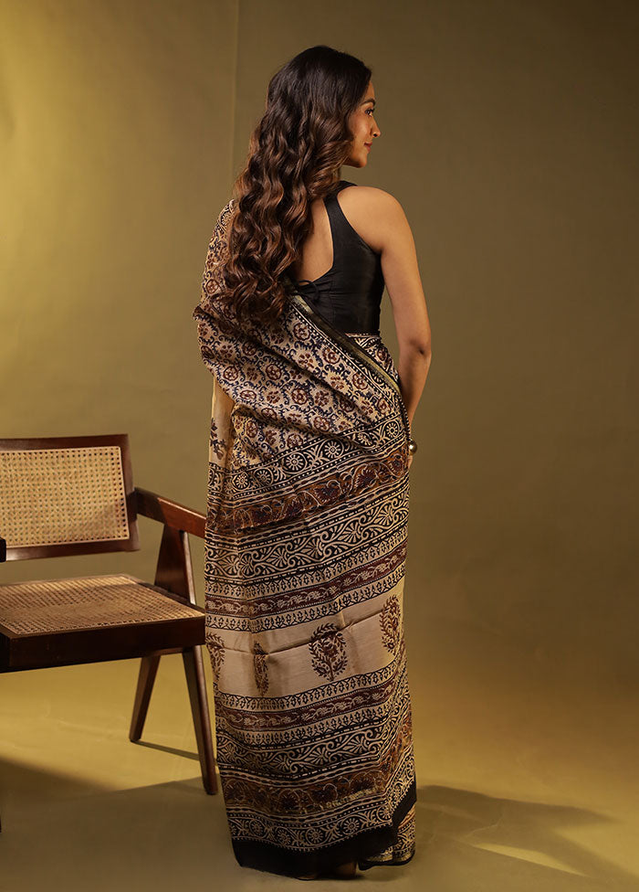 Cream Chanderi Silk Saree With Blouse Piece