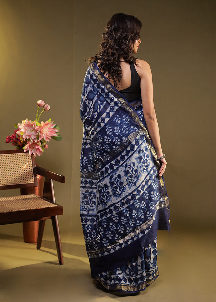 Blue Chanderi Silk Saree With Blouse Piece