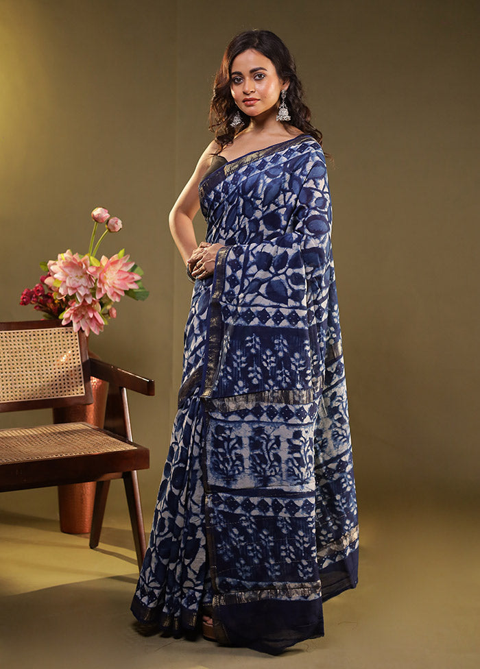 Blue Chanderi Silk Saree With Blouse Piece