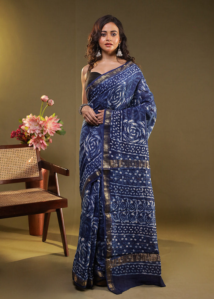 Blue Chanderi Silk Saree With Blouse Piece