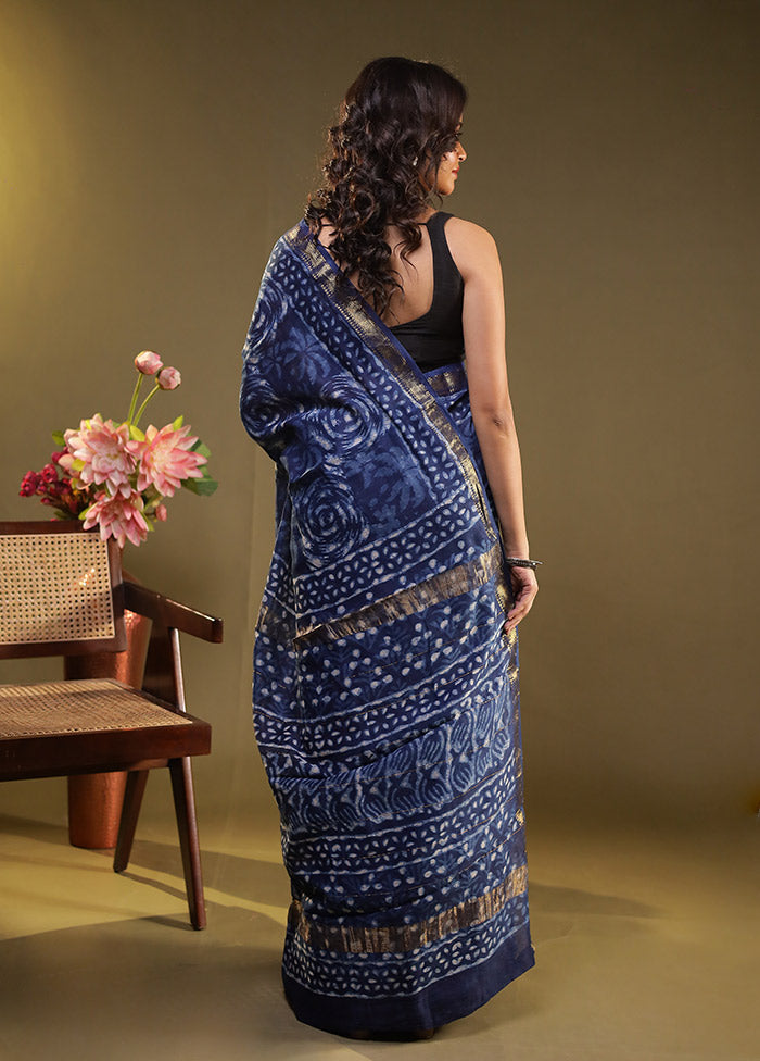 Blue Chanderi Silk Saree With Blouse Piece