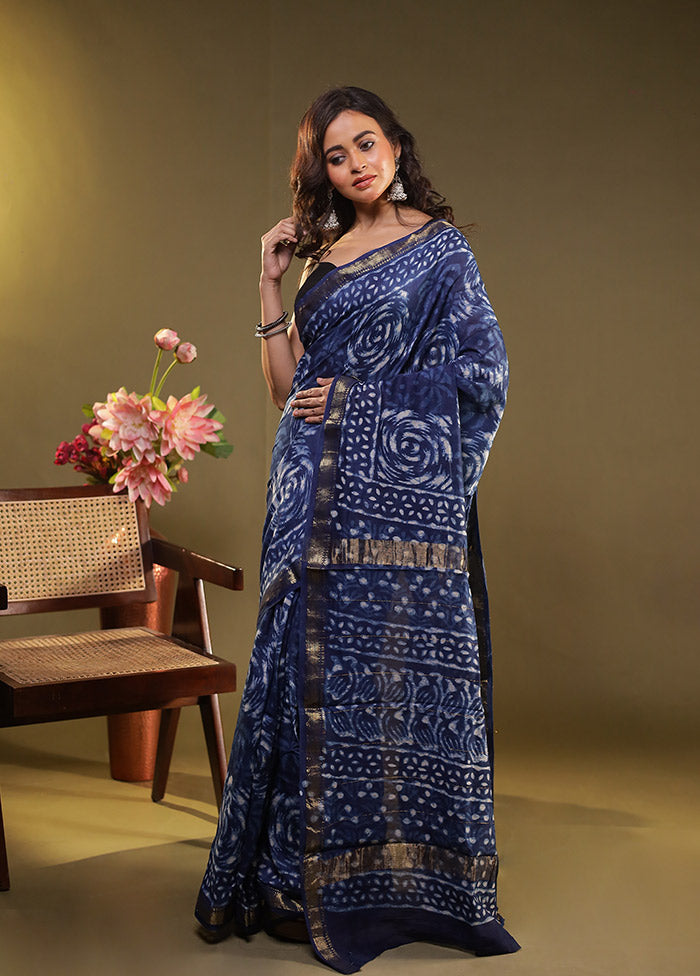 Blue Chanderi Silk Saree With Blouse Piece