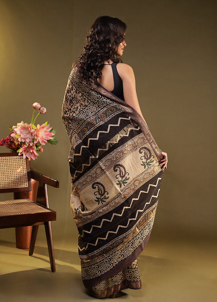 Cream Chanderi Silk Saree With Blouse Piece