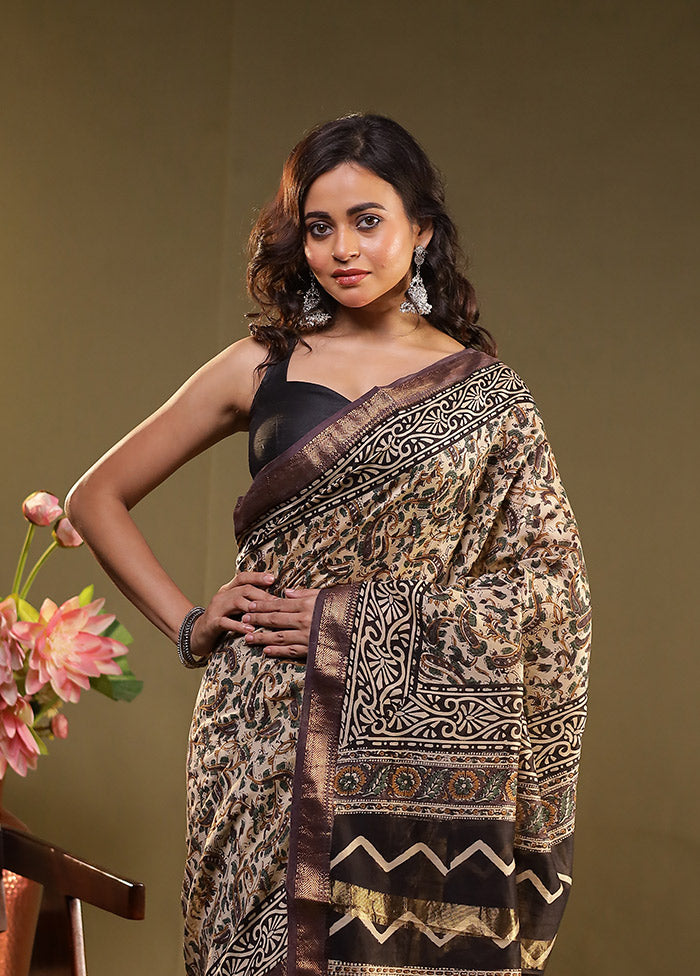 Cream Chanderi Silk Saree With Blouse Piece