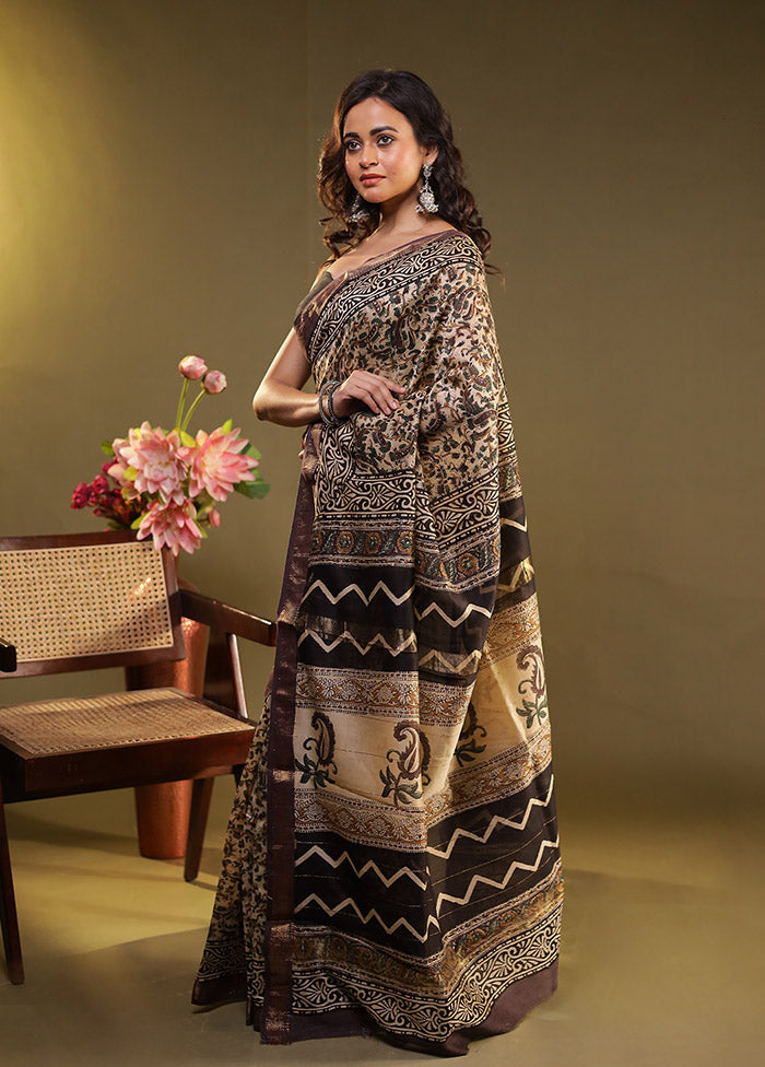Cream Chanderi Silk Saree With Blouse Piece