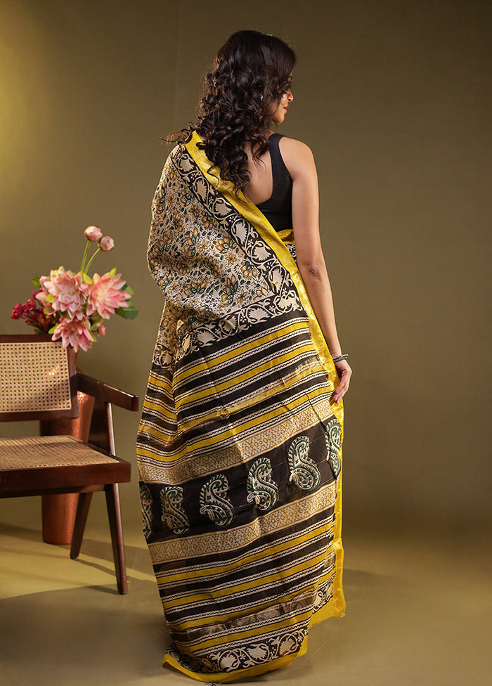 Cream Chanderi Silk Saree With Blouse Piece