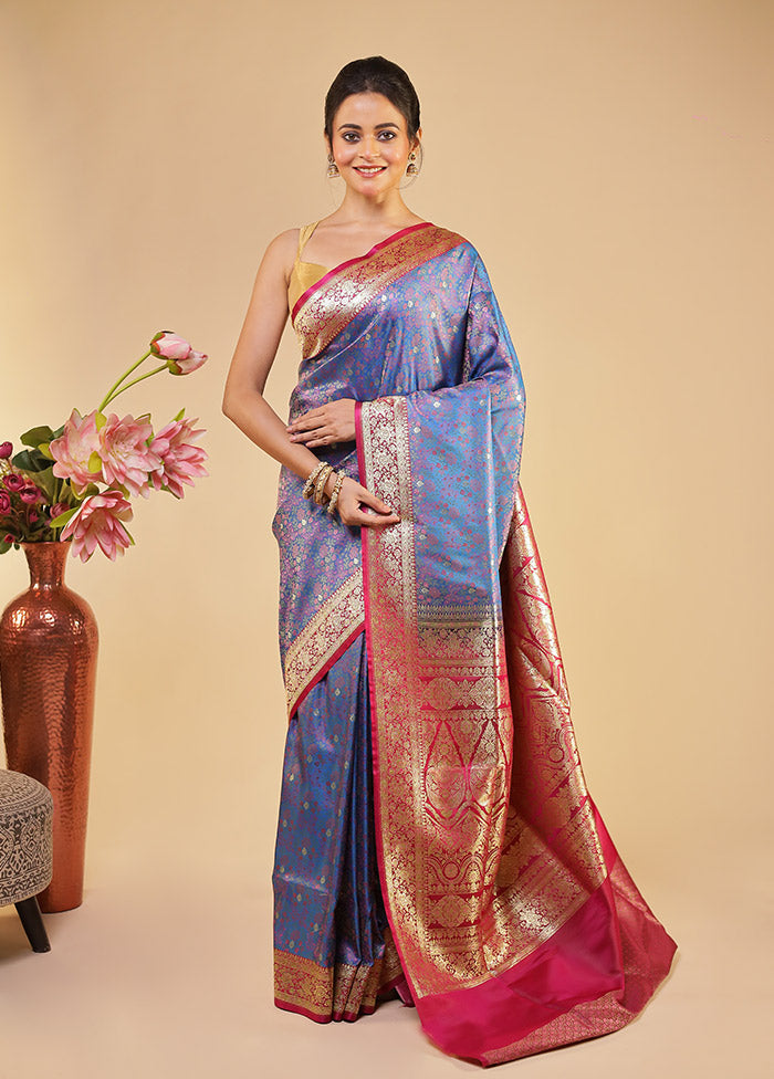 Blue Tanchoi Silk Saree With Blouse Piece