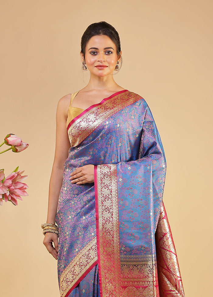 Blue Tanchoi Silk Saree With Blouse Piece