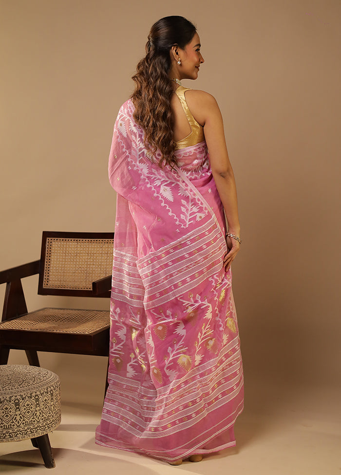 Purple Jamdani Cotton Saree Without Blouse Piece