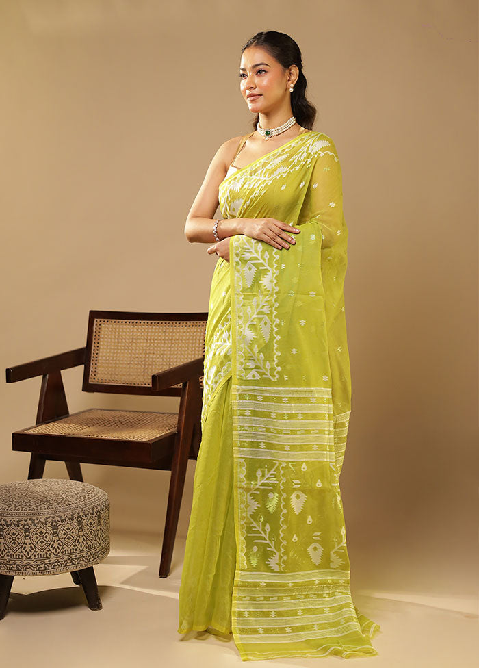 Green Jamdani Cotton Saree Without Blouse Piece