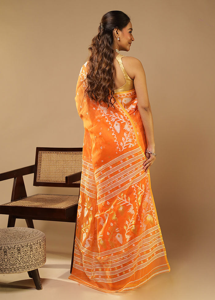 Orange Jamdani Cotton Saree Without Blouse Piece