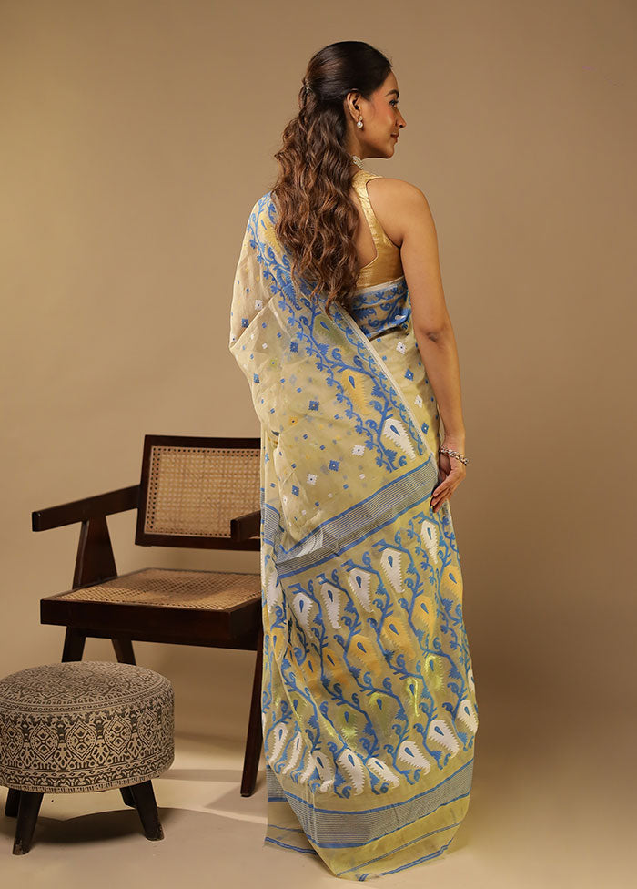 Cream Jamdani Cotton Saree Without Blouse Piece