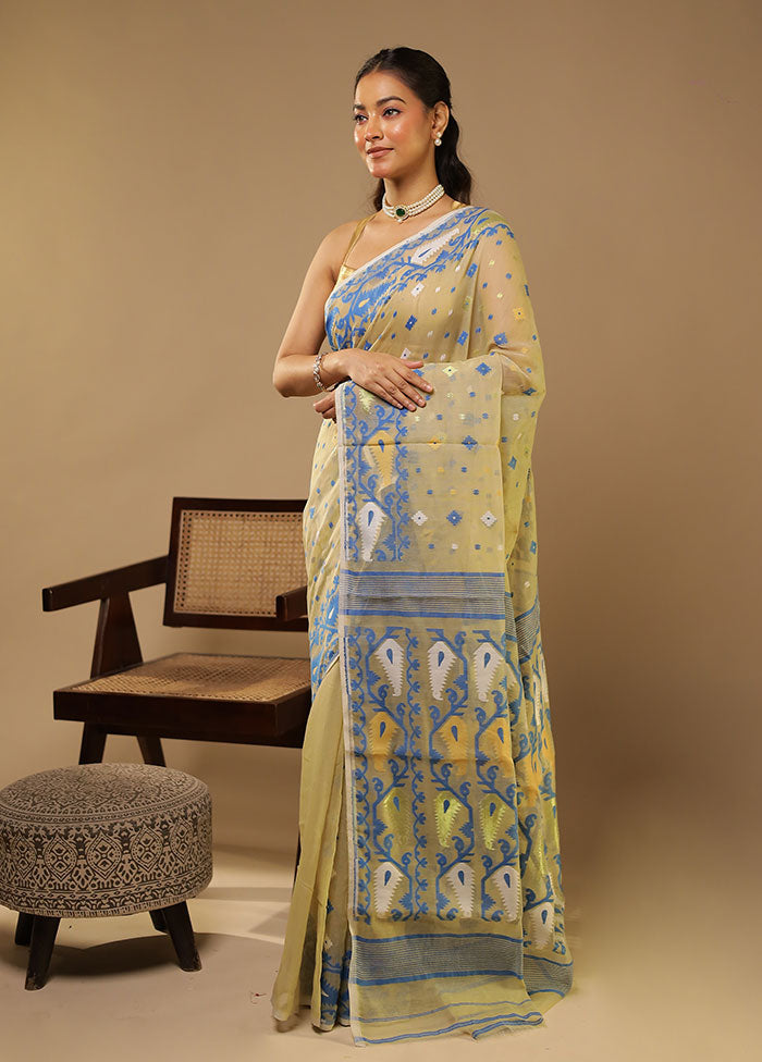 Cream Jamdani Cotton Saree Without Blouse Piece