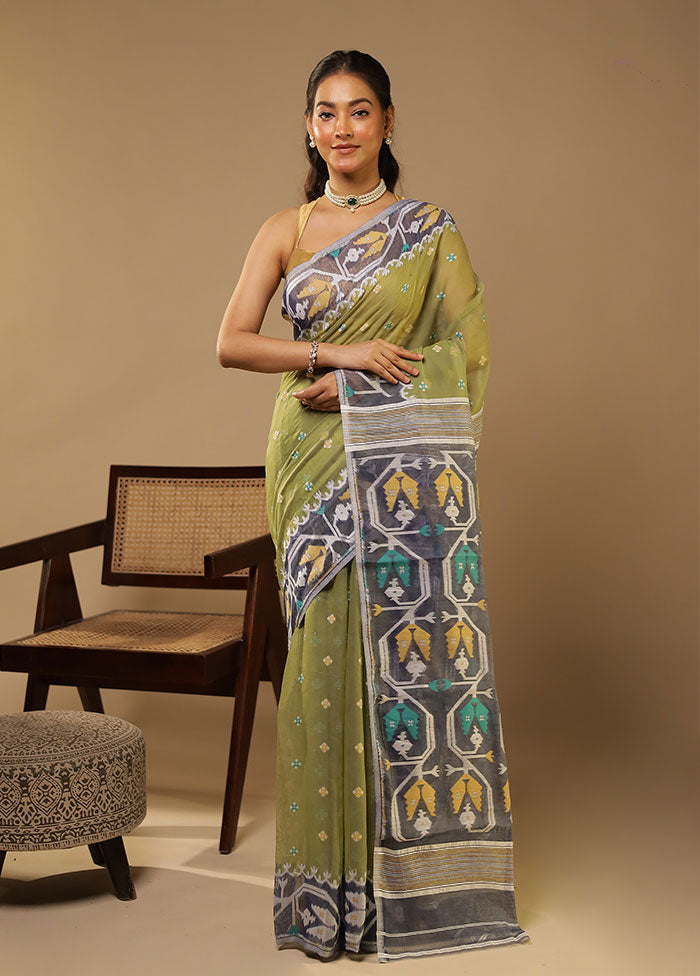 Grey Jamdani Cotton Saree Without Blouse Piece