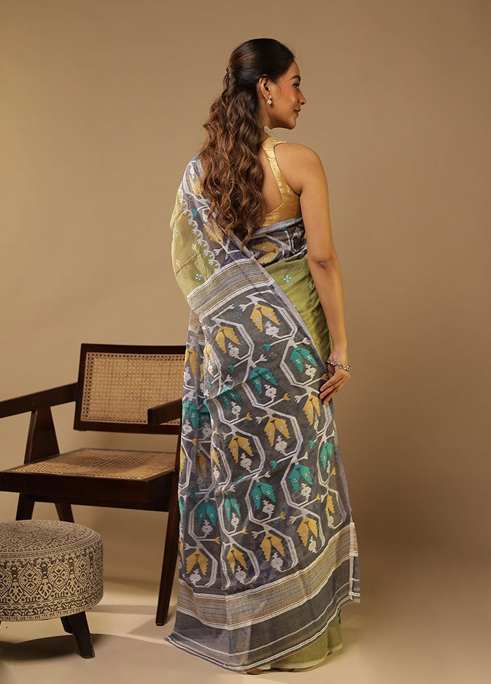 Grey Jamdani Cotton Saree Without Blouse Piece