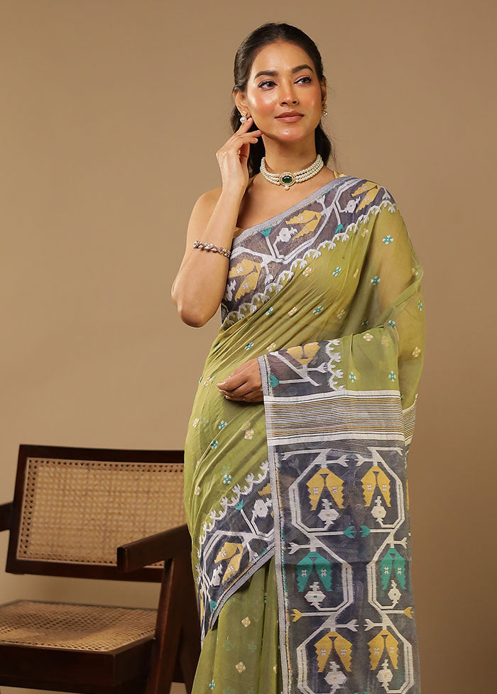 Grey Jamdani Cotton Saree Without Blouse Piece