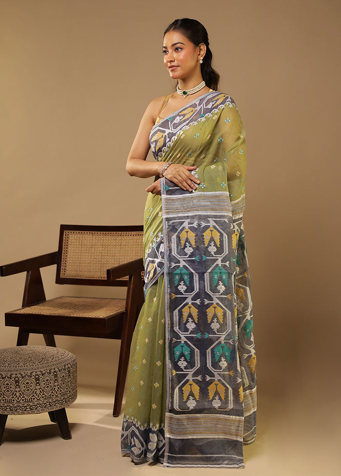 Grey Jamdani Cotton Saree Without Blouse Piece