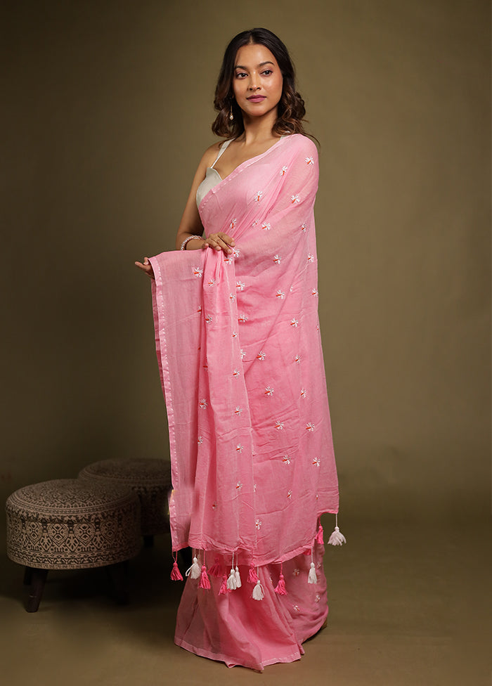 Pink Matka Silk Saree Without Blouse Piece