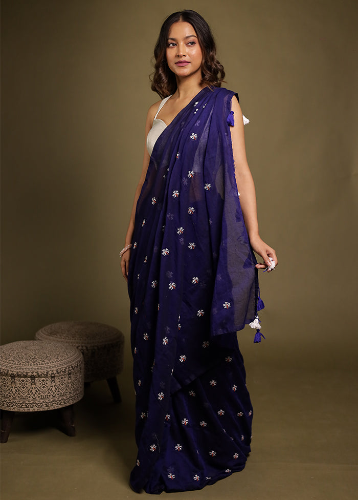 Blue Matka Silk Saree With Blouse Piece