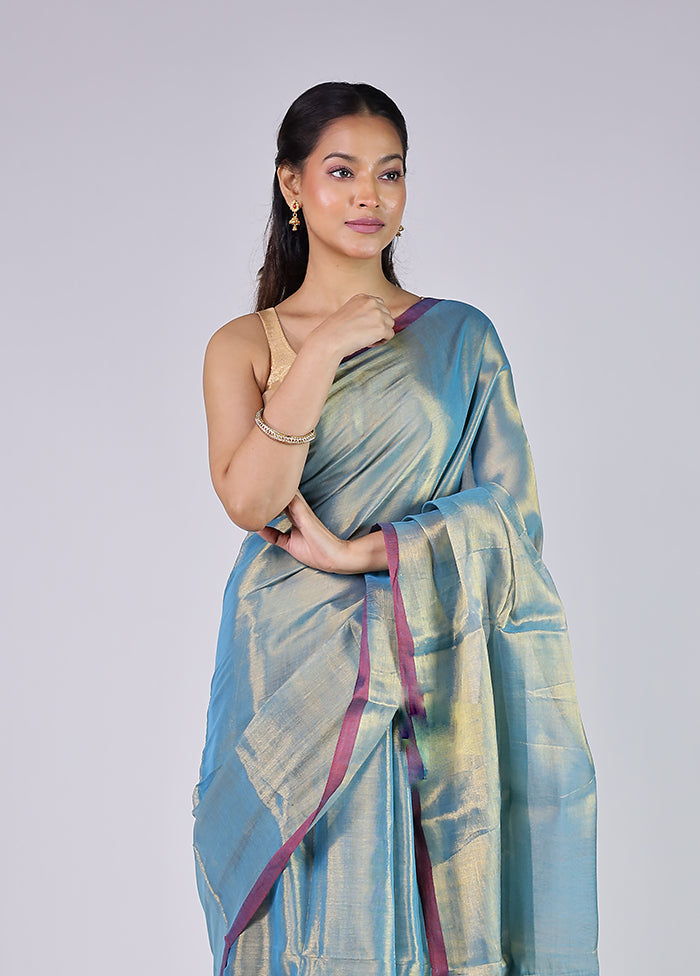 Blue Tissue Silk Saree With Blouse Piece