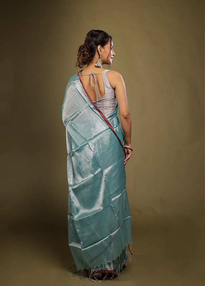 Blue Tissue Silk Saree With Blouse Piece