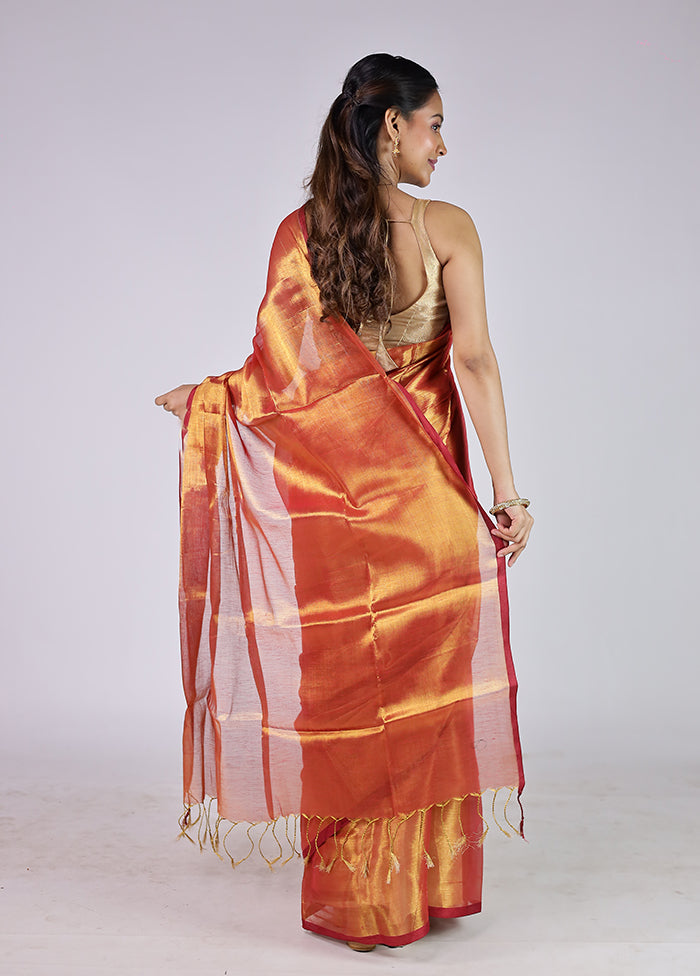 Rust Tissue Silk Saree With Blouse Piece