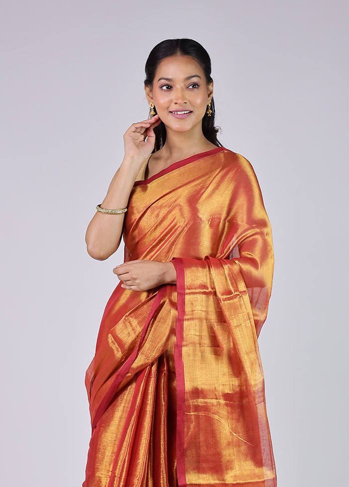 Rust Tissue Silk Saree With Blouse Piece