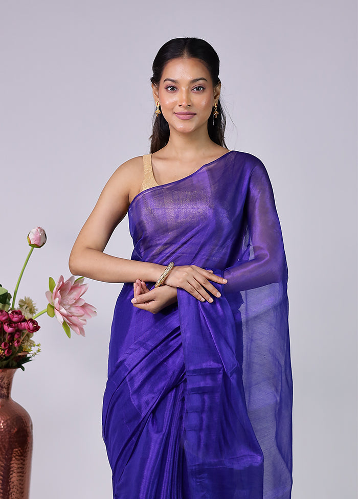 Blue Tissue Silk Saree With Blouse Piece