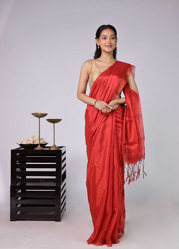 Red Tissue Silk Saree With Blouse Piece