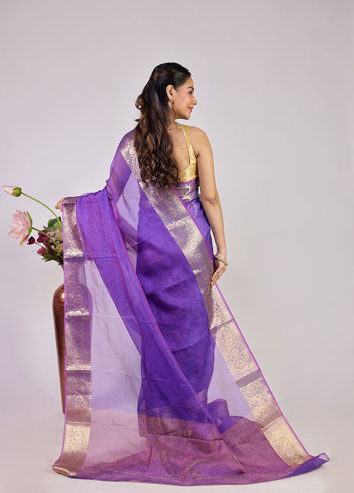 Blue Tissue Silk Saree With Blouse Piece