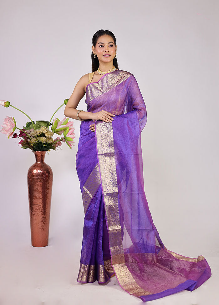 Blue Tissue Silk Saree With Blouse Piece