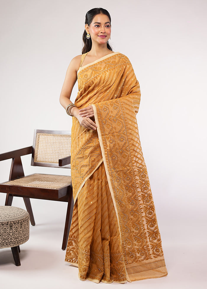 Yellow Khadi Cotton Saree With Blouse Piece