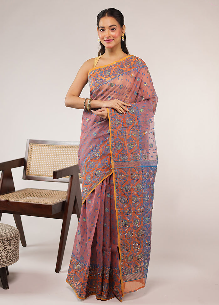 Pink Khadi Cotton Saree With Blouse Piece