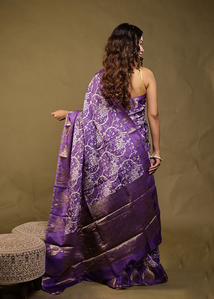 Purple Chanderi Silk Saree With Blouse Piece