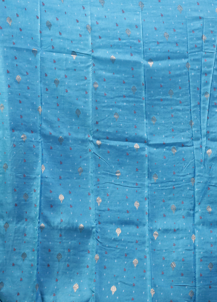 Blue Chanderi Silk Saree With Blouse Piece