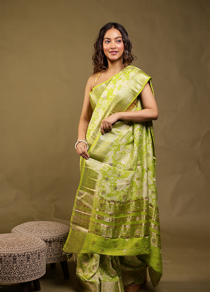 Green Chanderi Silk Saree With Blouse Piece