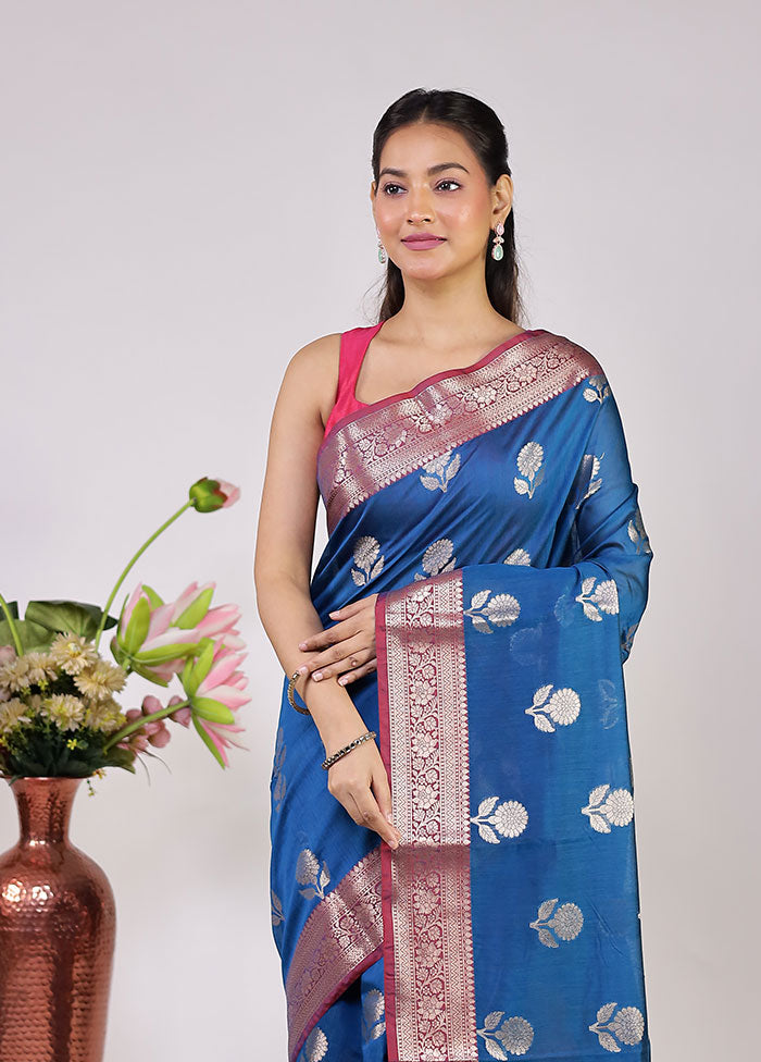 Blue Cotton Saree With Blouse Piece