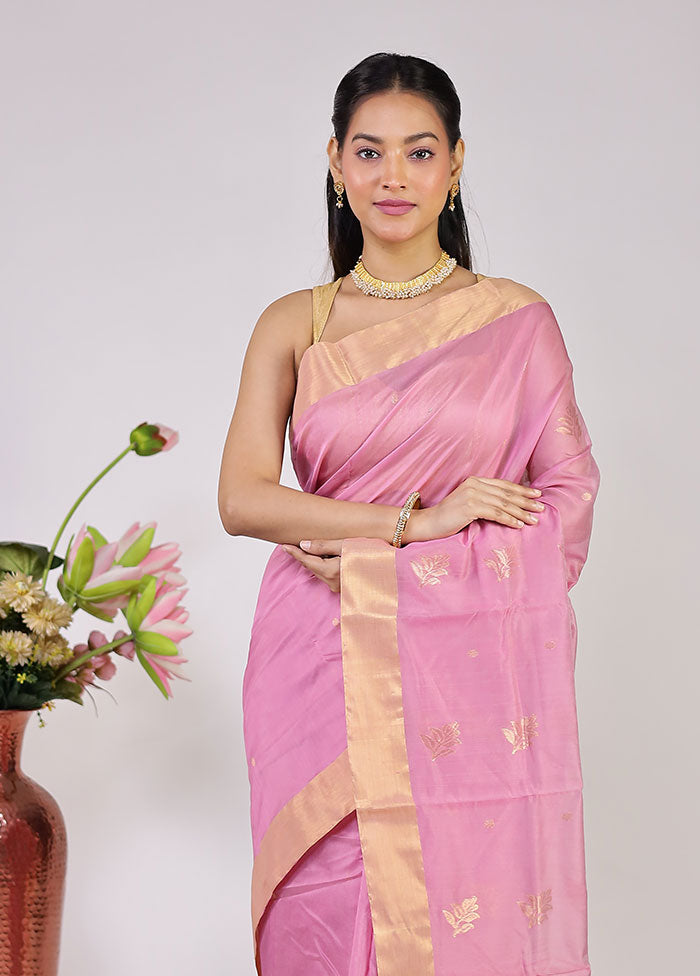 Pink Chanderi Silk Saree With Blouse Piece
