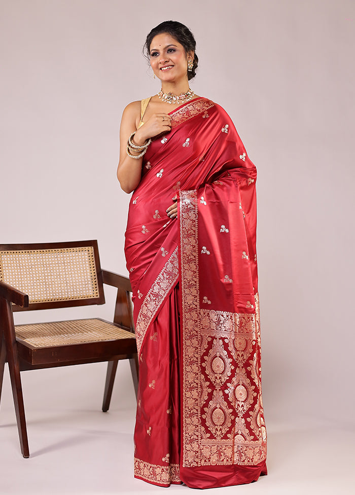 Red Banarasi Silk Saree With Blouse Piece