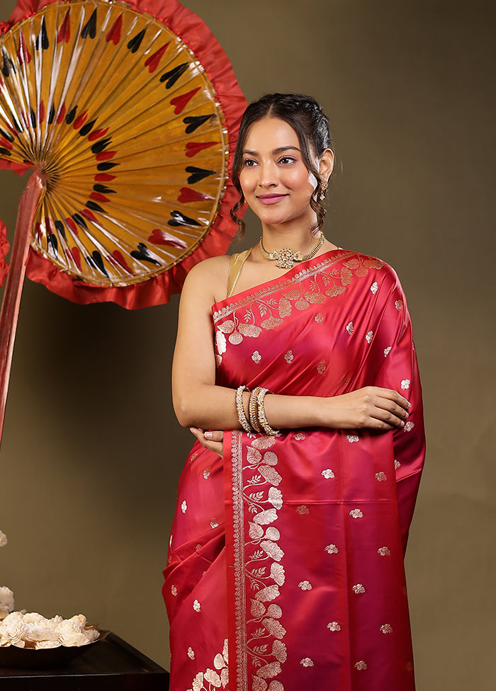 Pink Banarasi Silk Saree With Blouse Piece