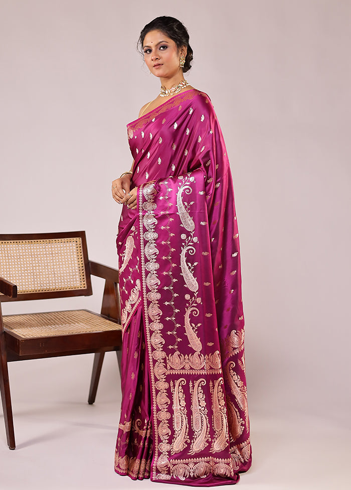 Purple Banarasi Silk Saree With Blouse Piece