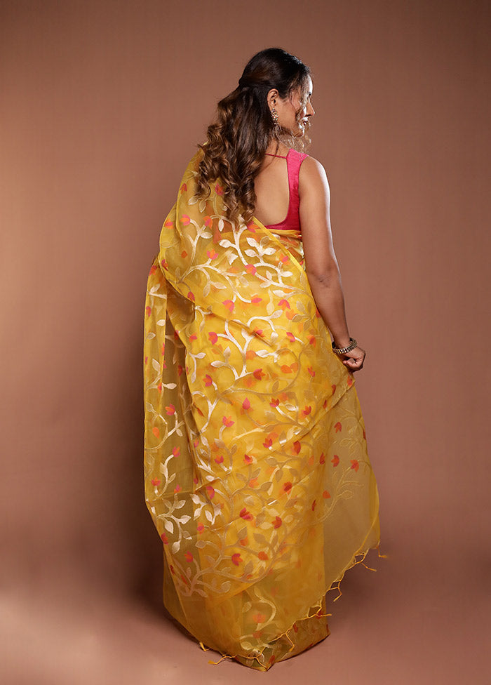Yellow Organza Saree With Blouse Piece