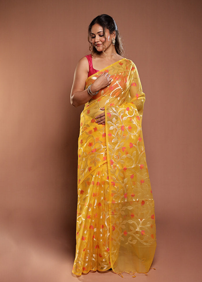 Yellow Organza Saree With Blouse Piece