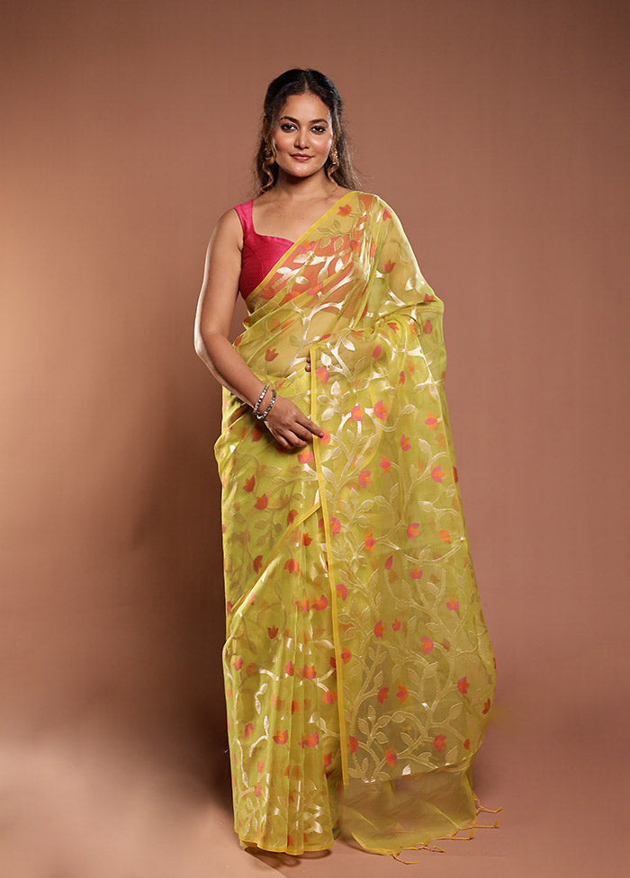 Green Organza Saree With Blouse Piece