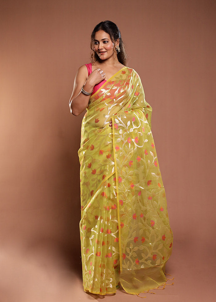 Green Organza Saree With Blouse Piece