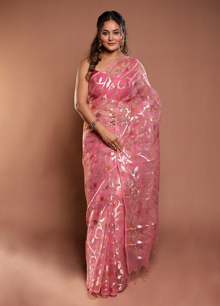 Pink Organza Saree With Blouse Piece